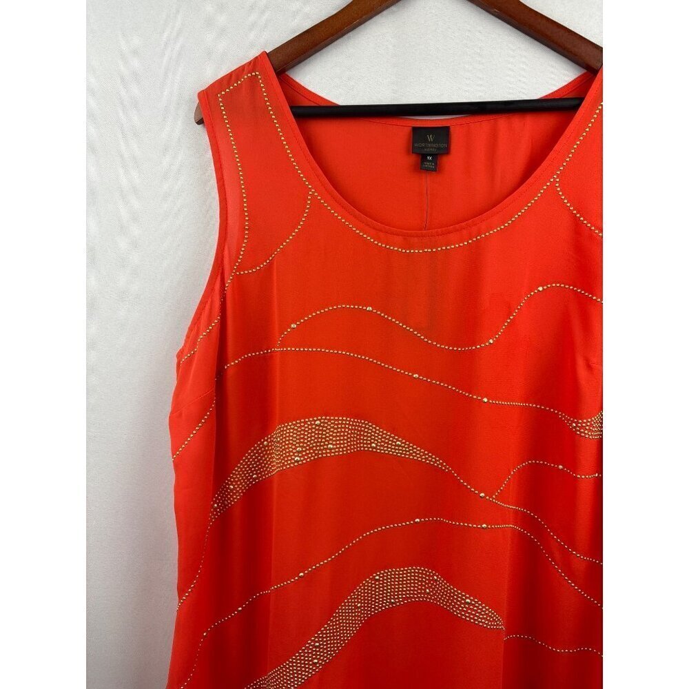 Women’s Worthington Size 1X Orange Tank with Gold Beading Design - Picture 2 of 5